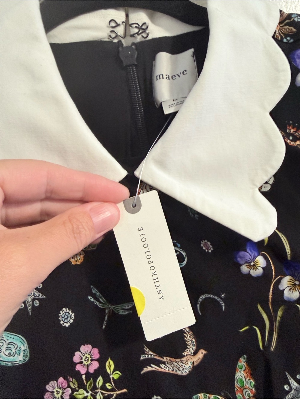 Maeve Black Floral & Butterfly Mini Dress with White Peter Pan Collar - Picture 3 of 4
